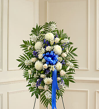 Deepest Sympathies Blue &amp;amp; White Standing Spray